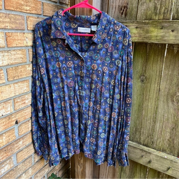 Liz Claiborne Tops - Vintage Liz Claiborne Geometric Print Blouse in Blue and Teal
